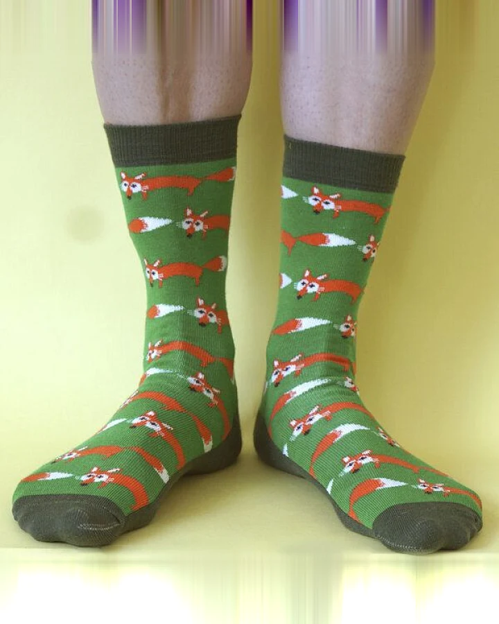 Fräulein Prusselise Schlaue Fuchs Socken grün, bunt gemustert, fox