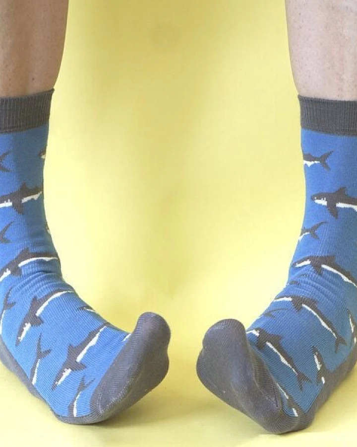 Fräulein Prusselise Hai Socken blau, bunt gemustert