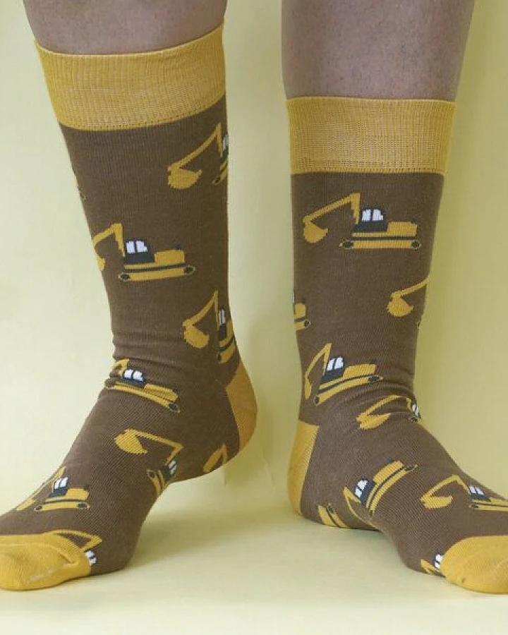 Fräulein Prusselise Bagger Socken braun gelb bunt gemustert