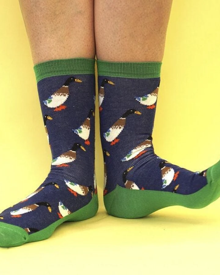 Fräulein Prusselise Ente Socken blau grün bunt gemustert