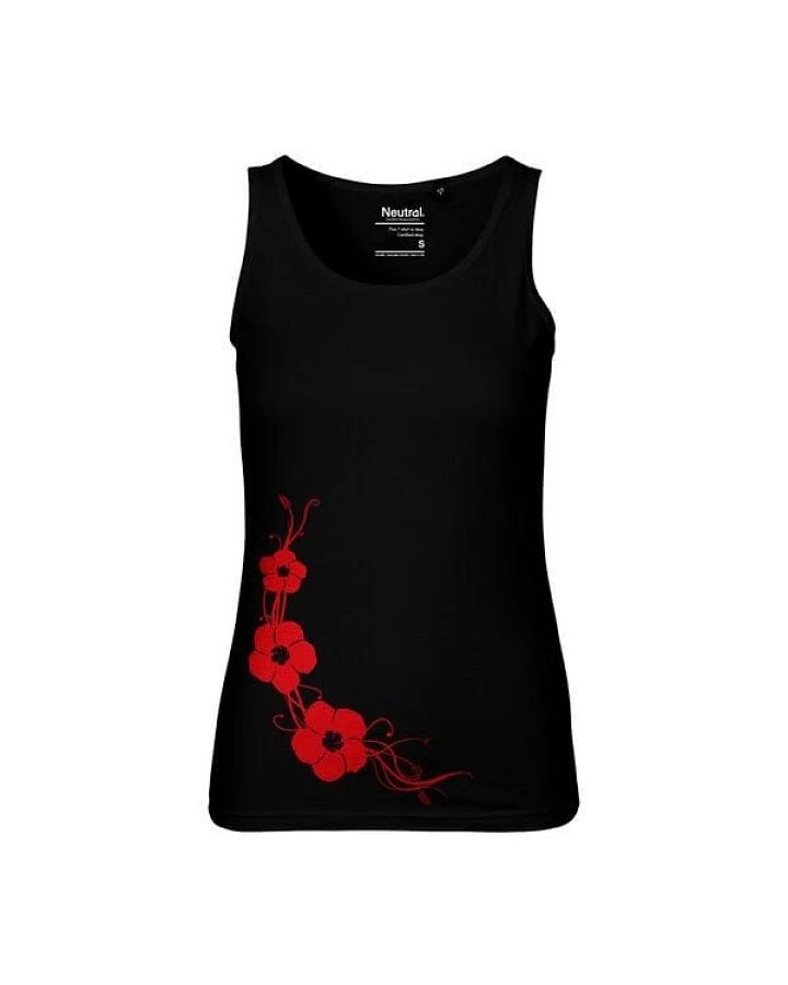 HANDGEDRUCKT Frauen Tank Top "Hibisken" aus 100% Bio Baumwolle (kbA)
