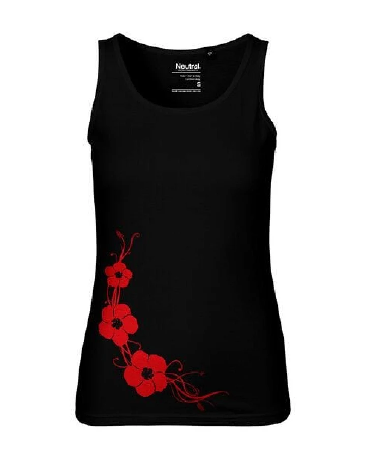 HANDGEDRUCKT Frauen Tank Top "Hibisken" aus 100% Bio Baumwolle (kbA)