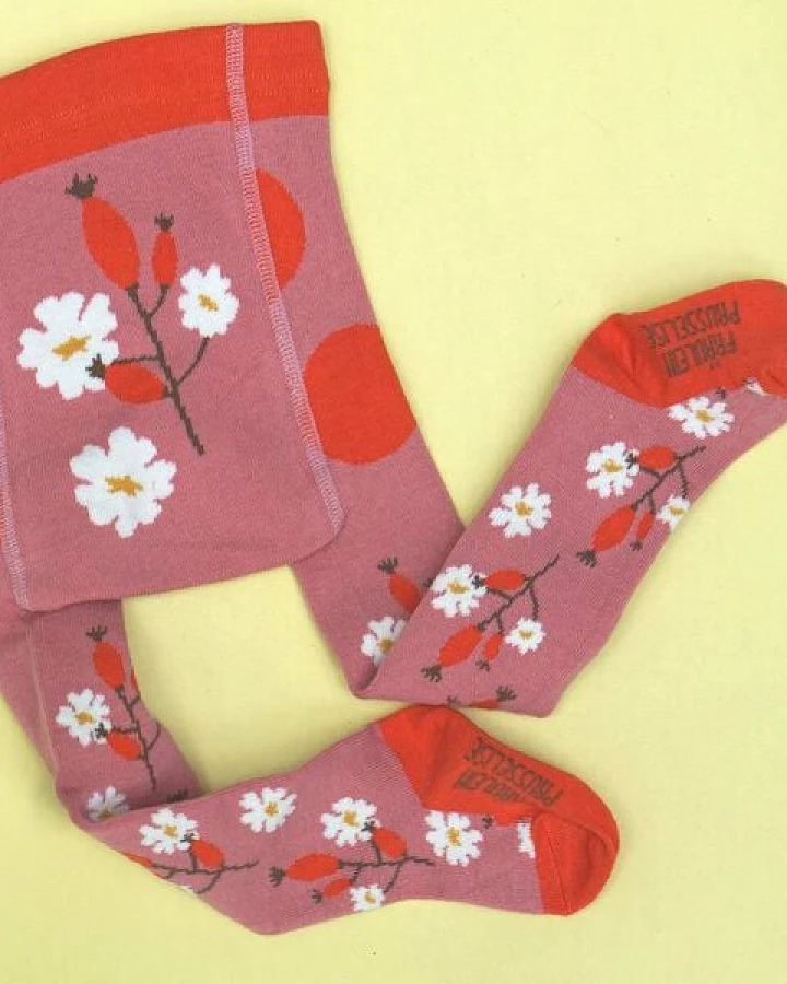 Fräulein Prusselise Strumpfhose Hagebutte rosa, blumen, bunt gemustert