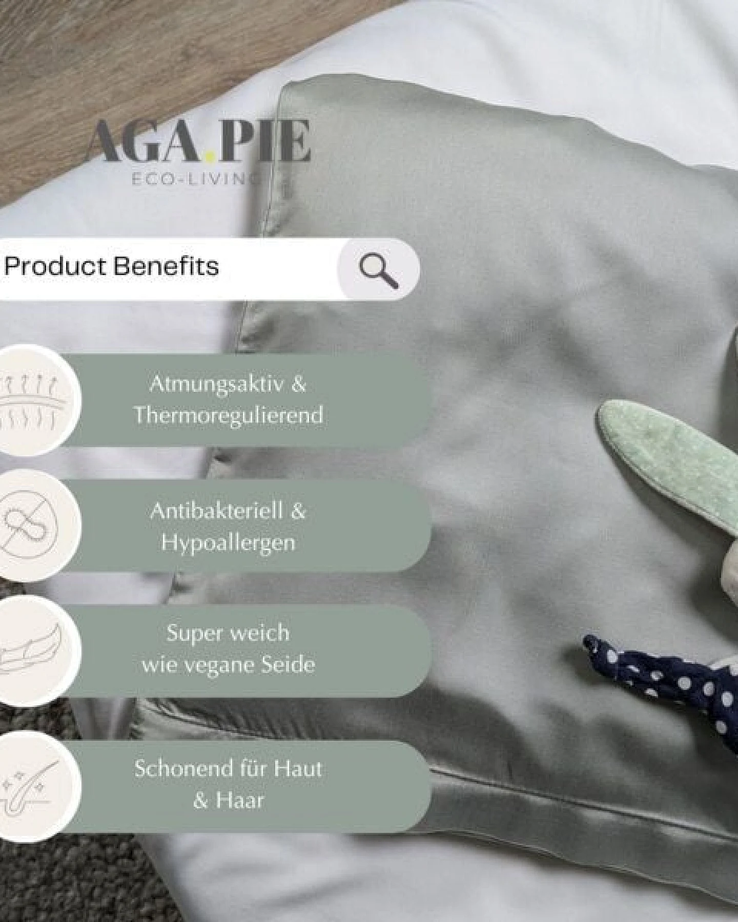 AGA.PIE Kopfkissenbezug aus 100% Lyocell aus Bambuscellulose, für Allergiker – Ansicht 3