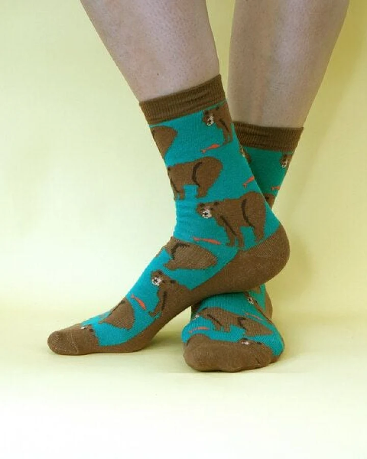 Fräulein Prusselise Grizzly Socken petrol braun bunt gemustert