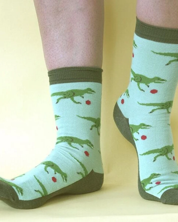 Fräulein Prusselise Dino Socke grün bunt gemustert