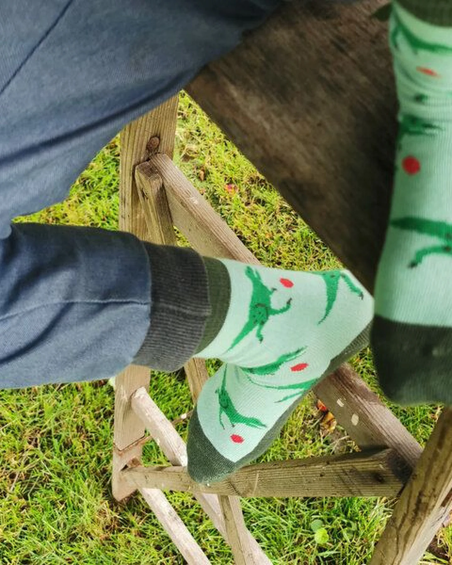 Fräulein Prusselise Dino Socke grün bunt gemustert – Ansicht 3