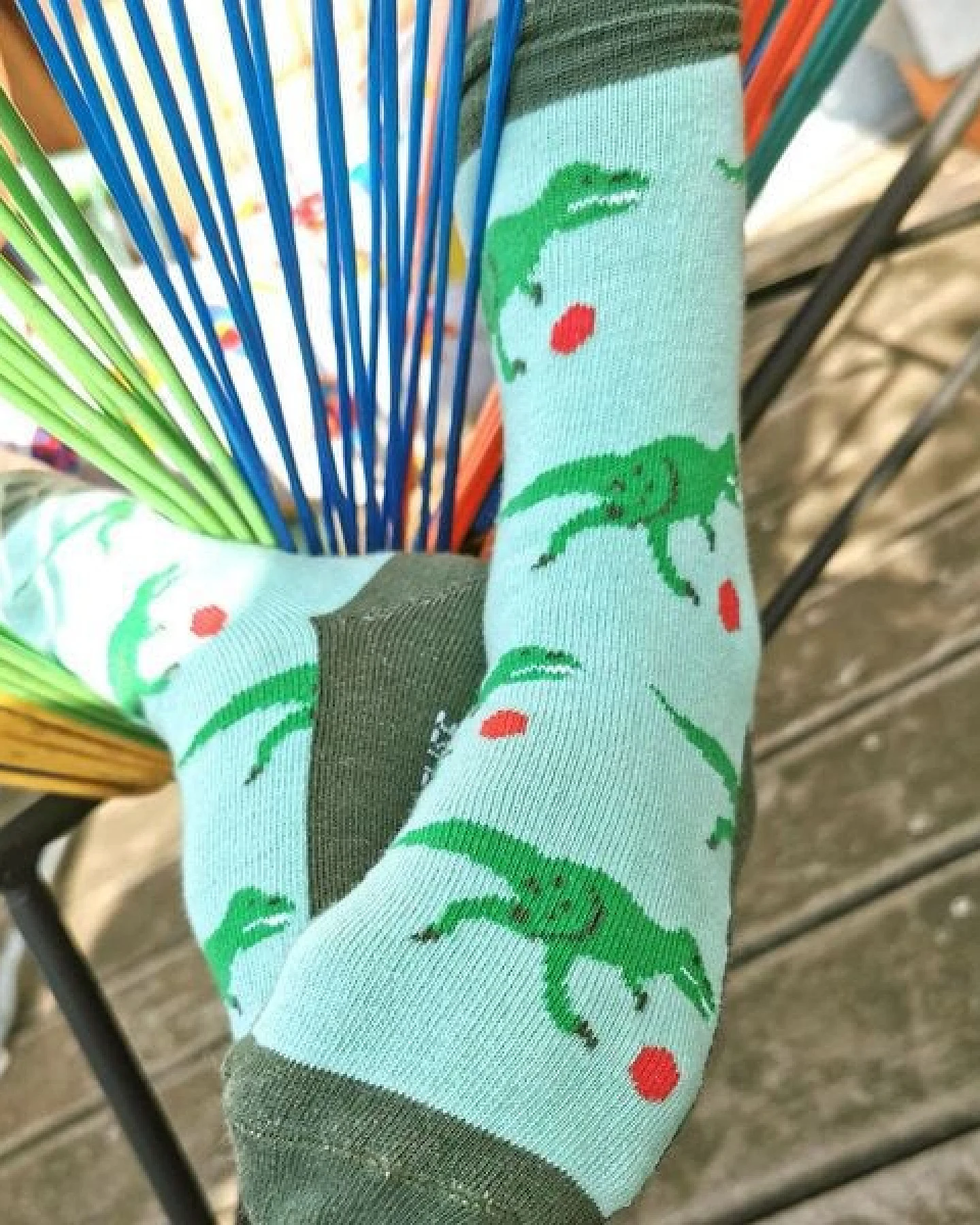 Fräulein Prusselise Dino Socke grün bunt gemustert – Ansicht 4