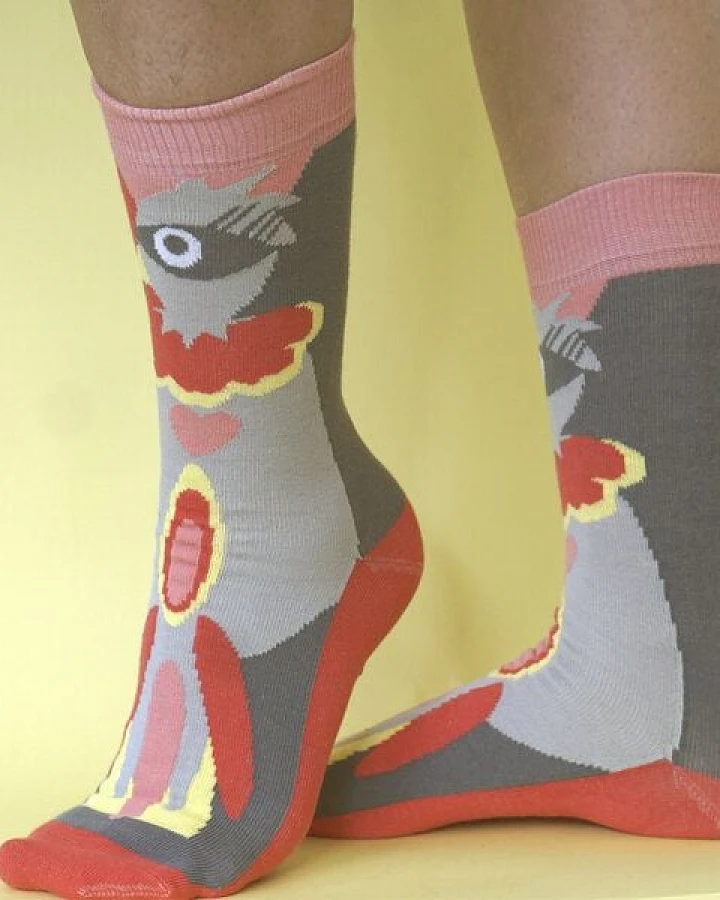 Fräulein Prusselise Paradies Vogel Socken, grau rosa, pink, bunt gemustert
