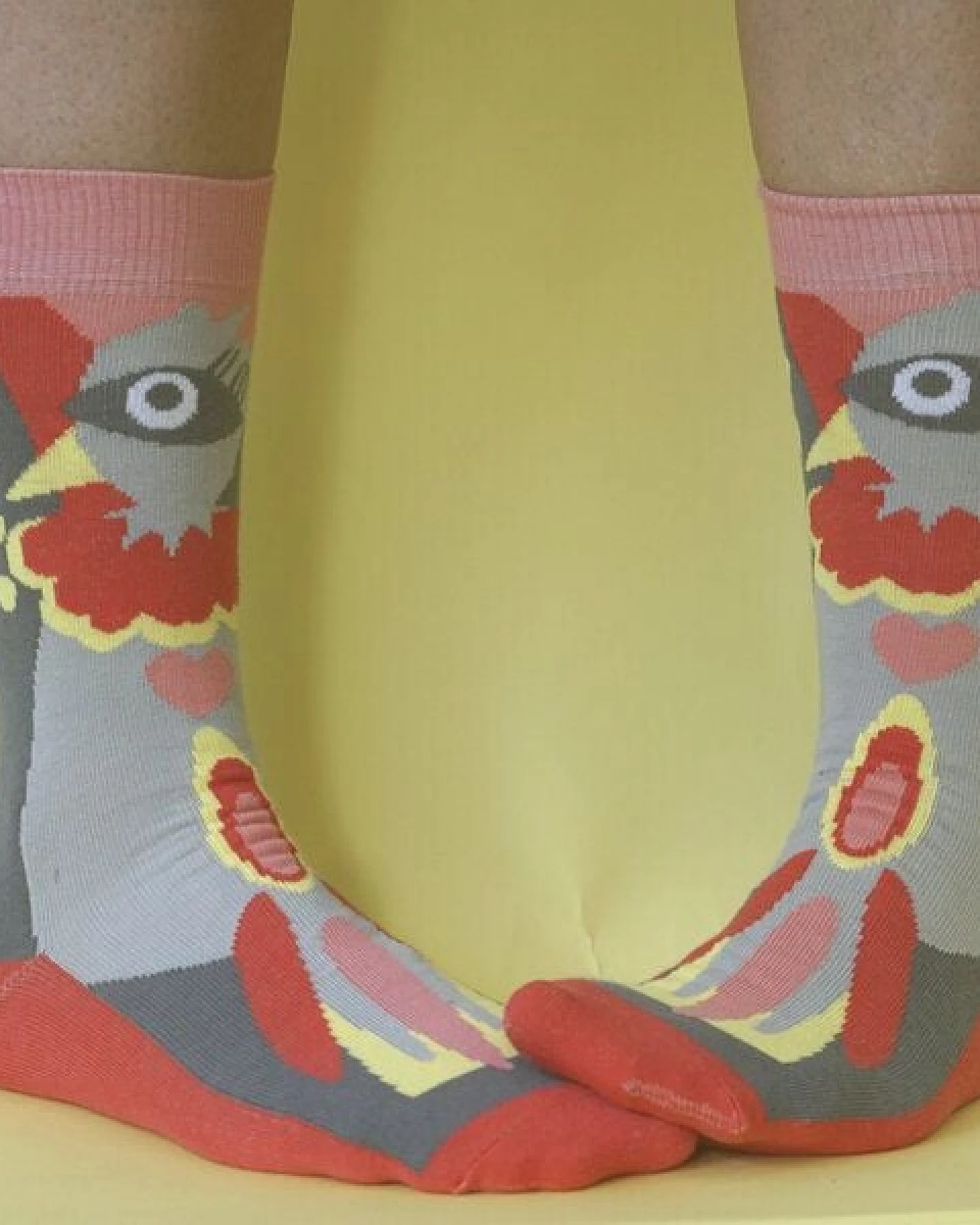 Fräulein Prusselise Paradies Vogel Socken, grau rosa, pink, bunt gemustert – Ansicht 2
