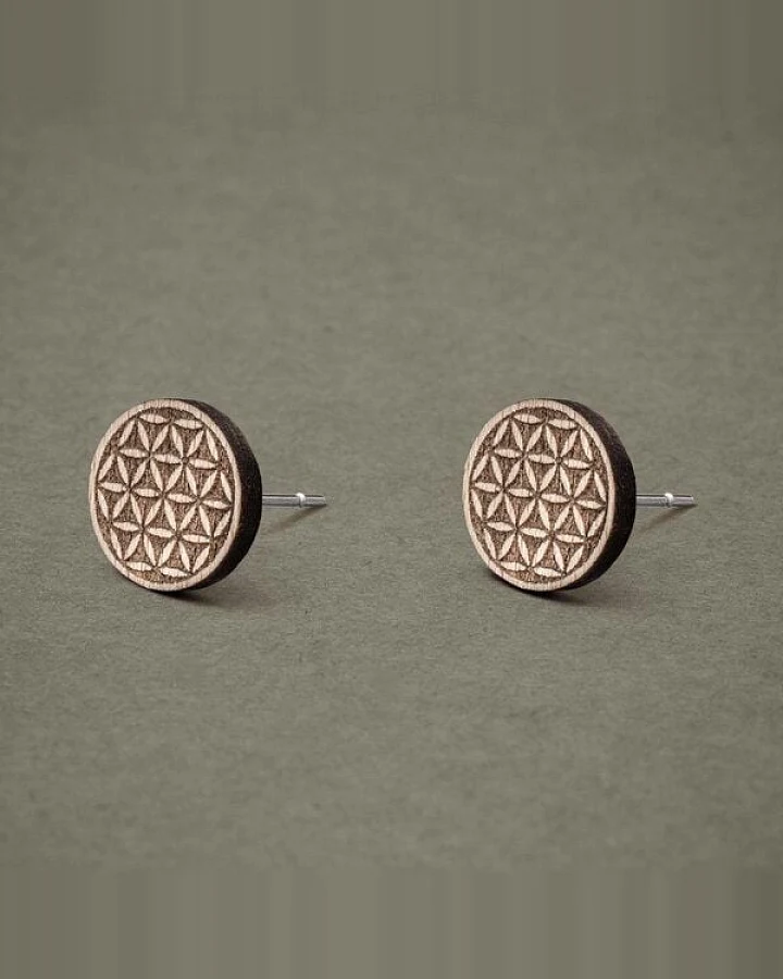 feinformart Ohrstecker / Ohrring aus Holz - Blume des Lebens - 9mm