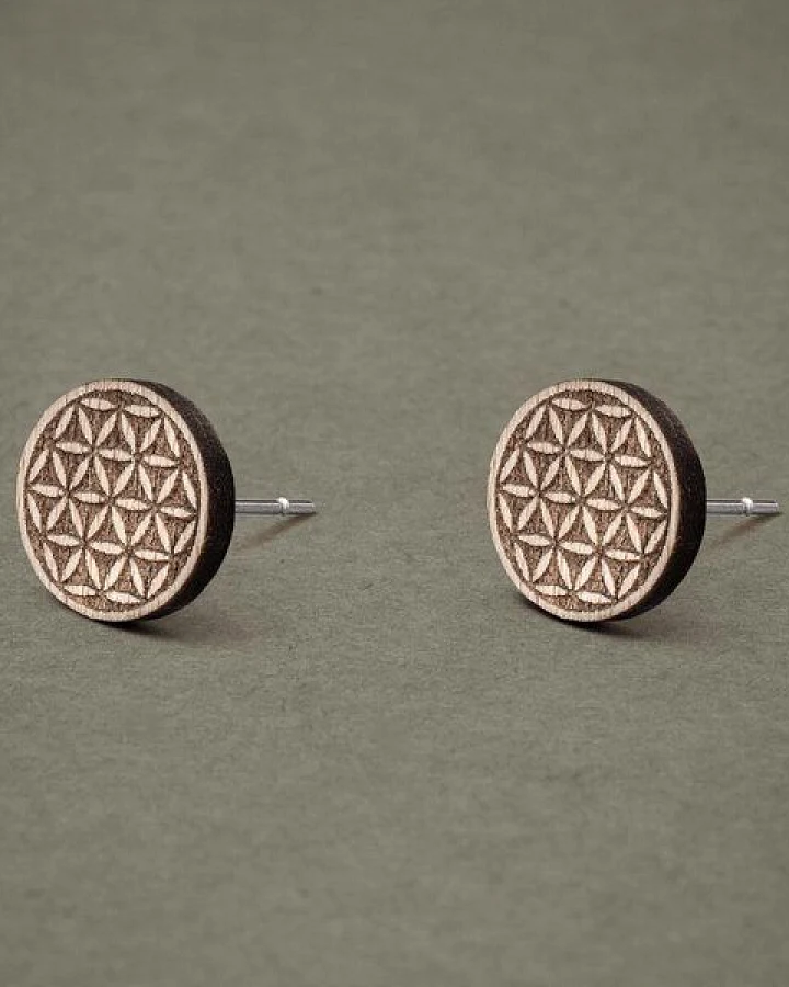 feinformart Ohrstecker / Ohrring aus Holz - Blume des Lebens - 9mm