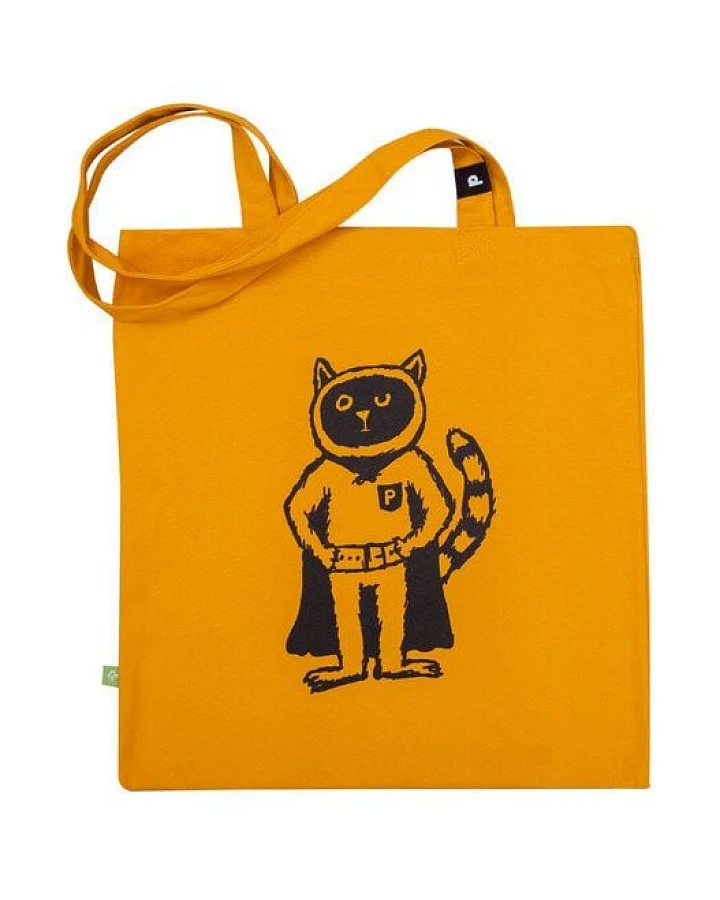 päfjes Baumwolltasche - Powerkater Karlo - Gelb - Organic / Vegan