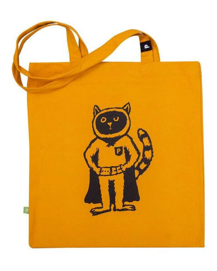 päfjes Baumwolltasche - Powerkater Karlo - Gelb - Organic / Vegan