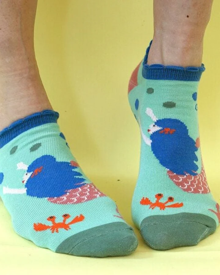 Fräulein Prusselise Meerjungfrauen Sneaker Socke, story, meermaid, türkies bunt gemustert