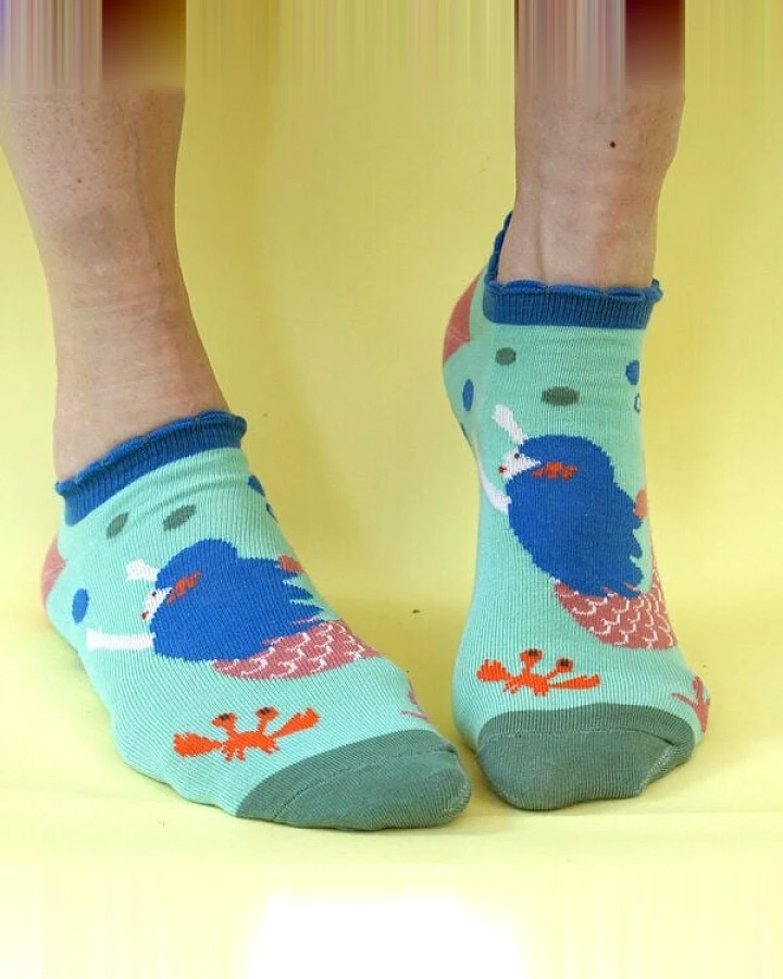 Fräulein Prusselise Meerjungfrauen Sneaker Socke, story, meermaid, türkies bunt gemustert