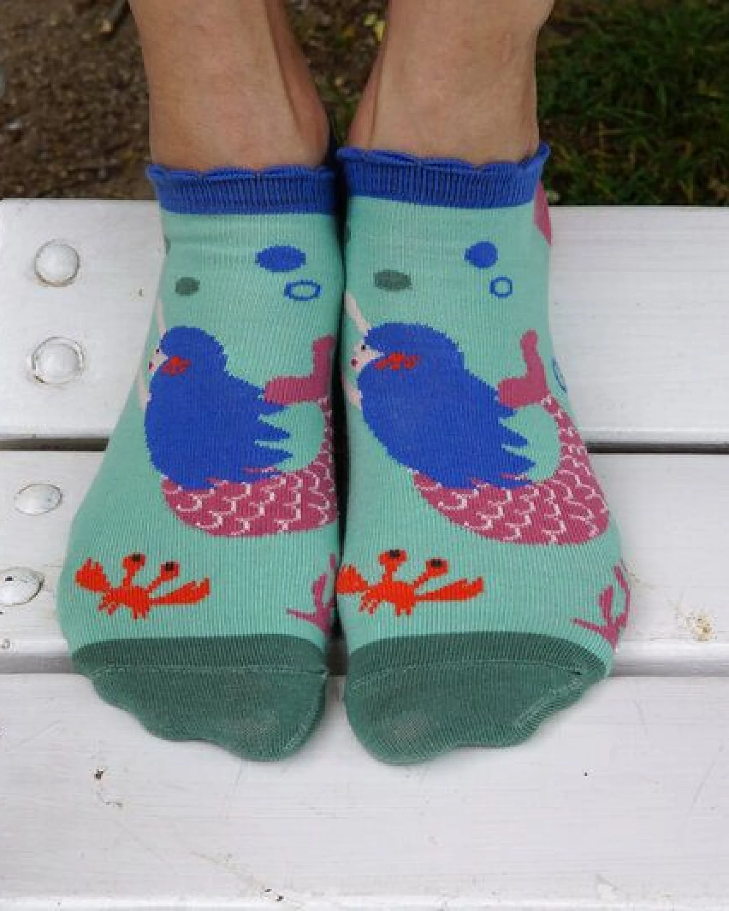 Fräulein Prusselise Meerjungfrauen Sneaker Socke, story, meermaid, türkies bunt gemustert – Ansicht 4