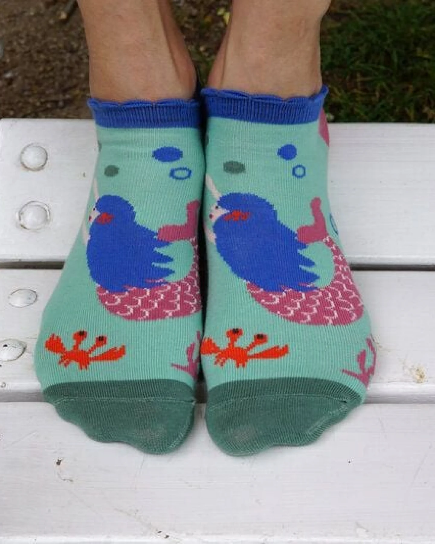 Fräulein Prusselise Meerjungfrauen Sneaker Socke, story, meermaid, türkies bunt gemustert – Ansicht 4