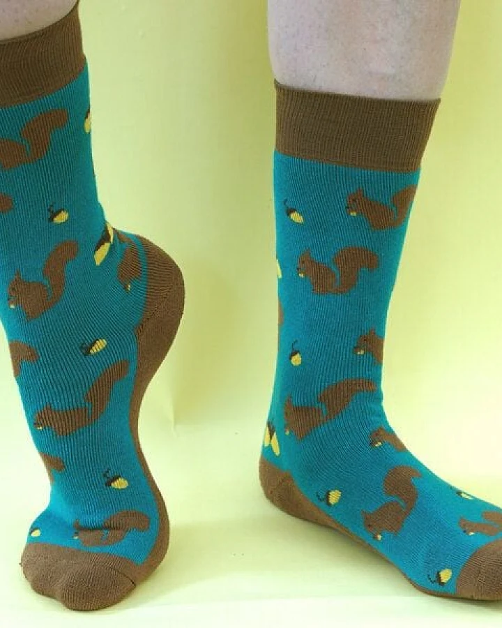 Fräulein Prusselise Dicke Eichhörnchen Frottee Socken petrol braun bunt gemustert