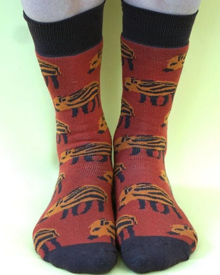 Fräulein Prusselise Dicke Wildschwein Frottee Socken rostrot, bunt gemustert