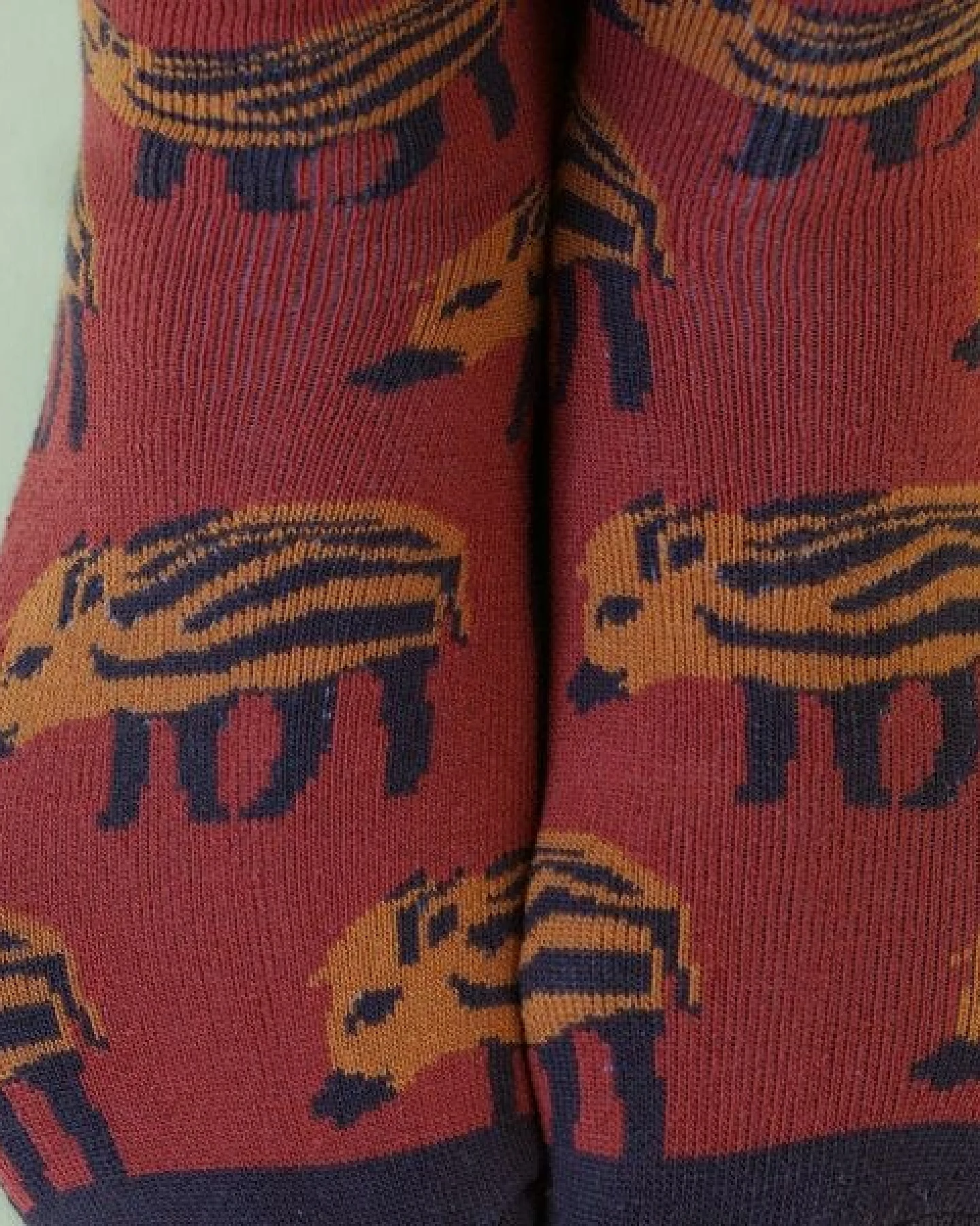 Fräulein Prusselise Dicke Wildschwein Frottee Socken rostrot, bunt gemustert – Ansicht 2