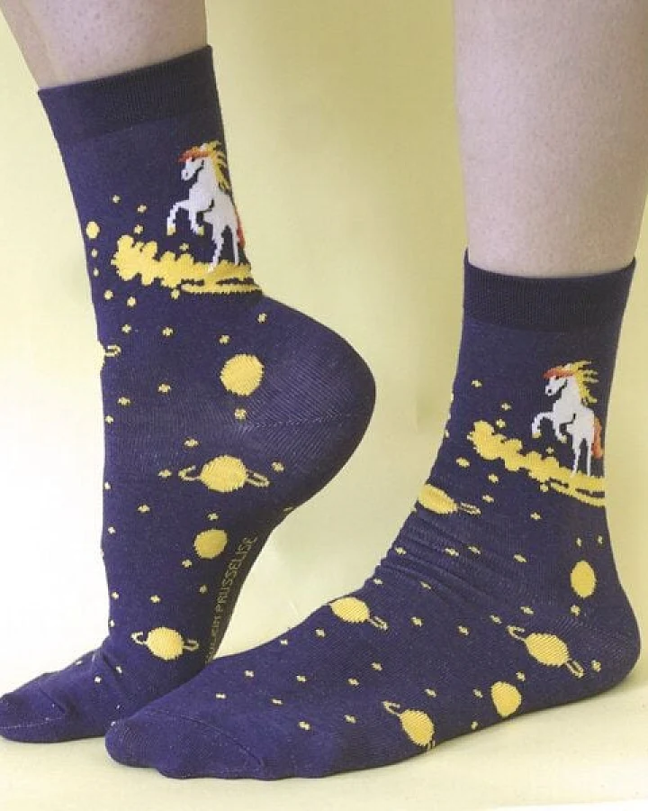 Fräulein Prusselise Sternen Pferd lila, bunt, Galaxie, astro bunt gemustert, Einhorn