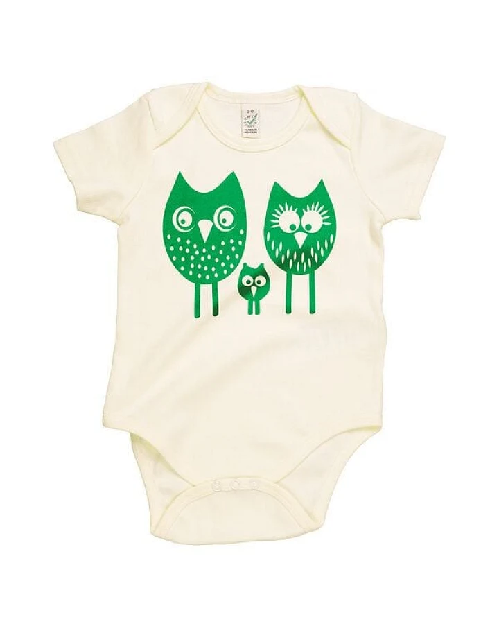 HANDGEDRUCKT "drei Eulen" Baby Body