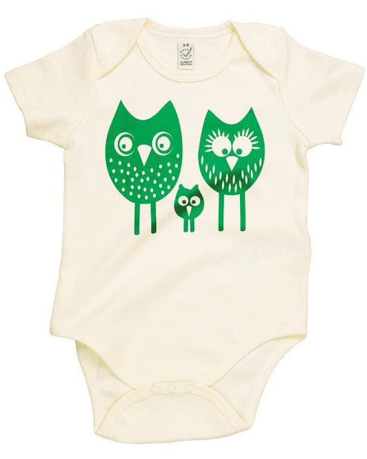 HANDGEDRUCKT "drei Eulen" Baby Body