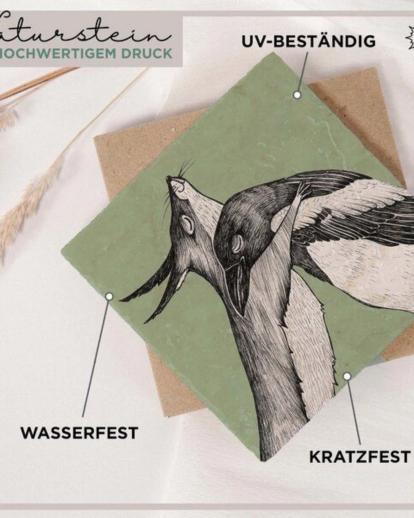 LIGARTI Fliesenuntersetzer – Eichhörnchen und Elster – Ansicht 2