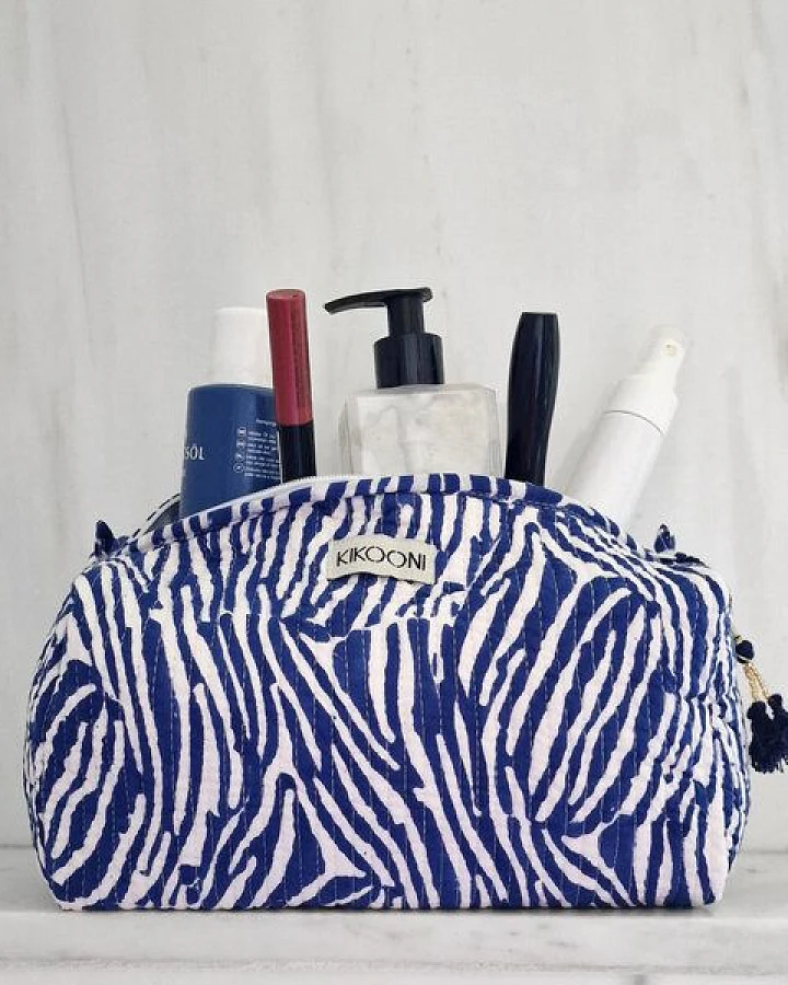 KIKOONI handgefertigte Kosmetiktasche "Blue Zebra"