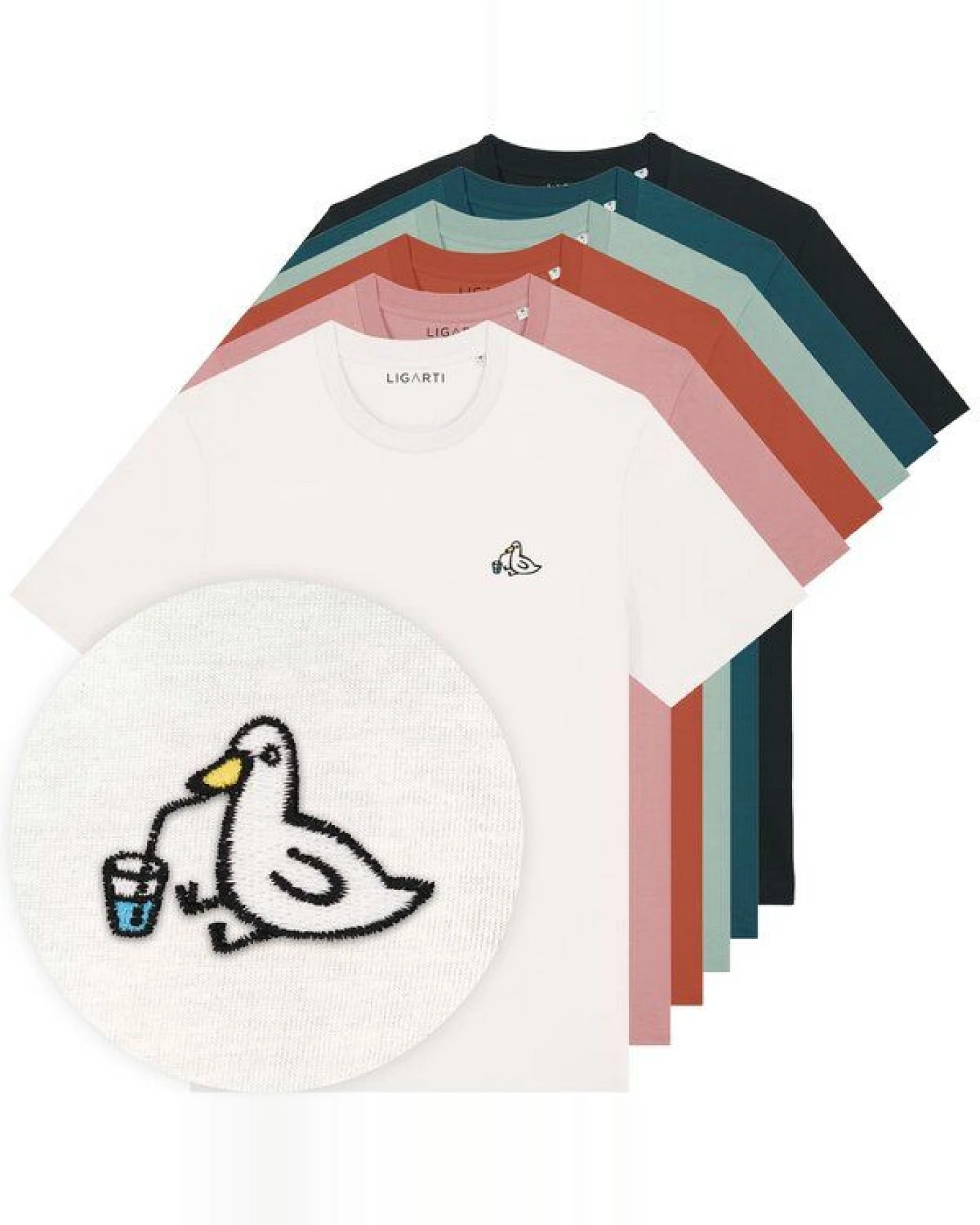 Besticktes T-Shirt – Piet die Ente – LIGARTI Tiermanufaktur – Ansicht 2