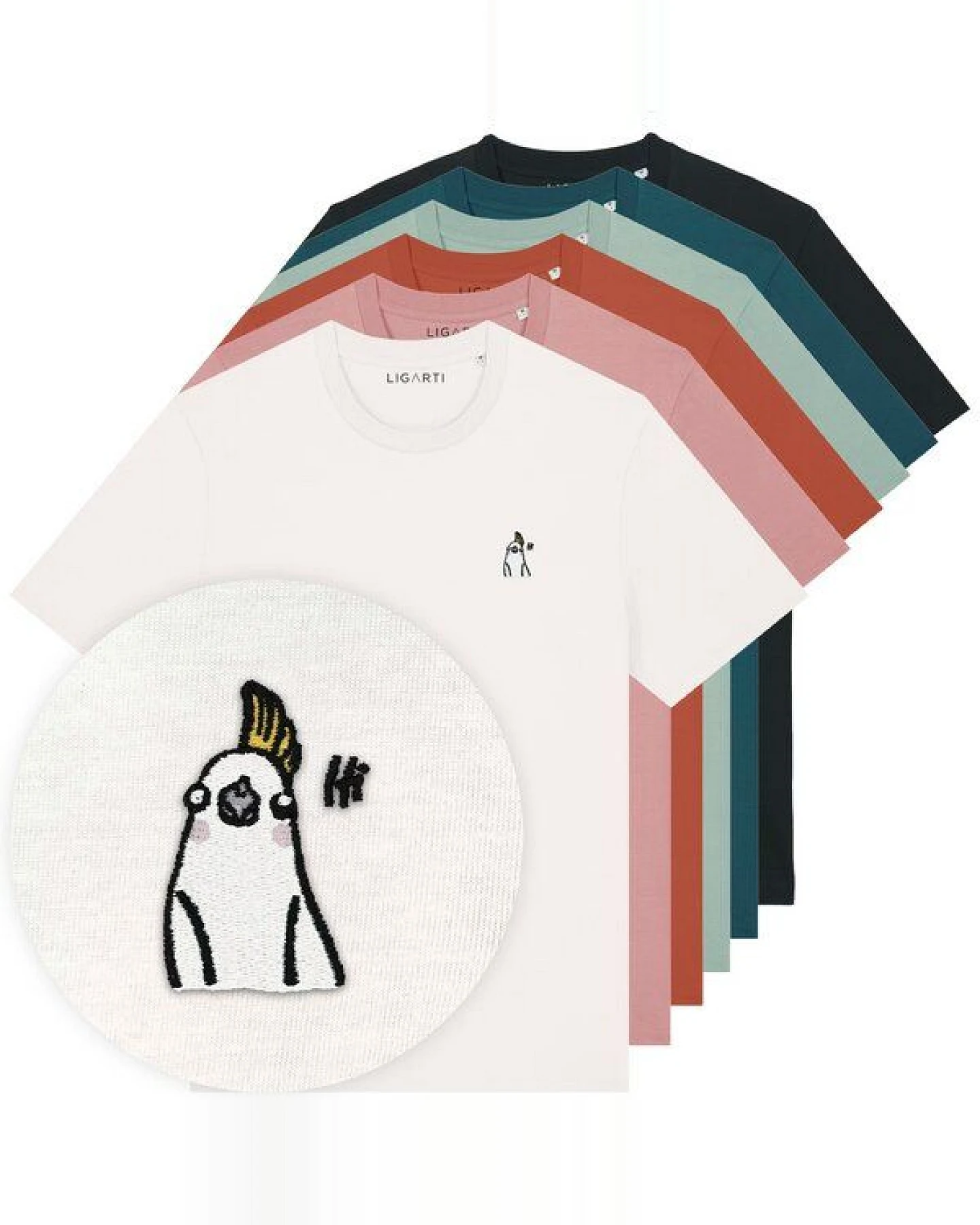 Besticktes T-Shirt – Heidi der Nymphensittich – LIGARTI Tiermanufaktur – Ansicht 2