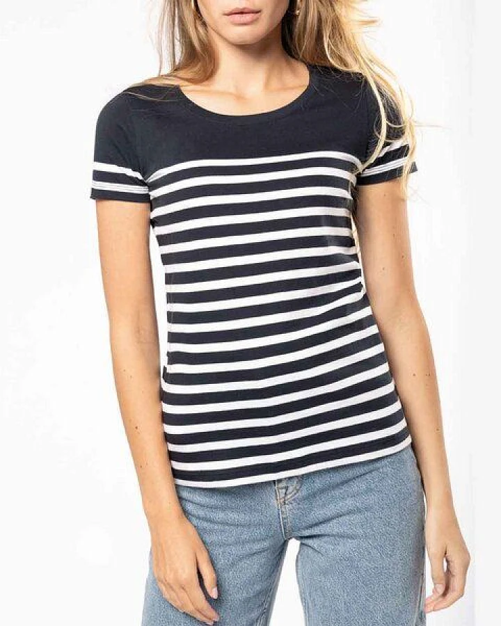 YTWOO Nachhaltiges Damen-T-Shirt mit Rundhalsausschnitt im Marine-Stil
