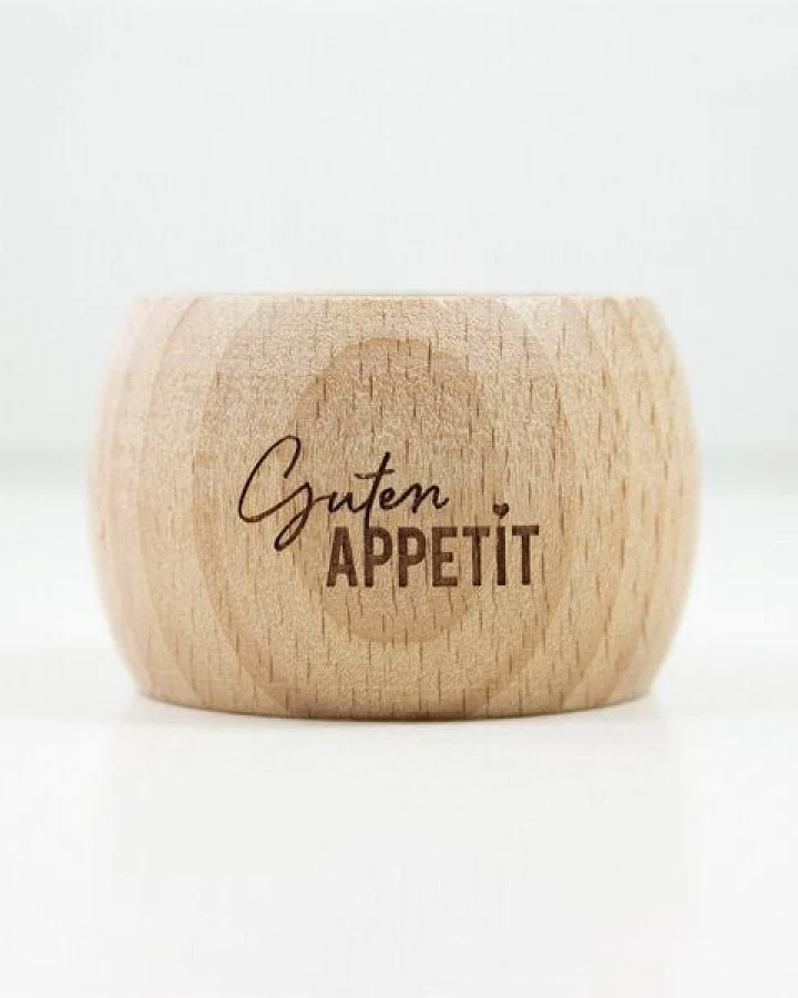Bow & Hummingbird 2 in 1 Serviettenring und Eierbecher "Guten Appetit" aus nachhaltigem Buchenholz