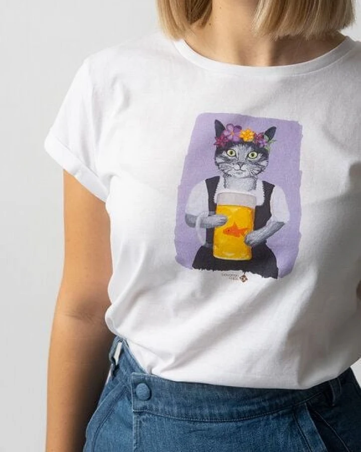 Bavarian Caps Print T-Shirt Prost, Mauzi - Weiß