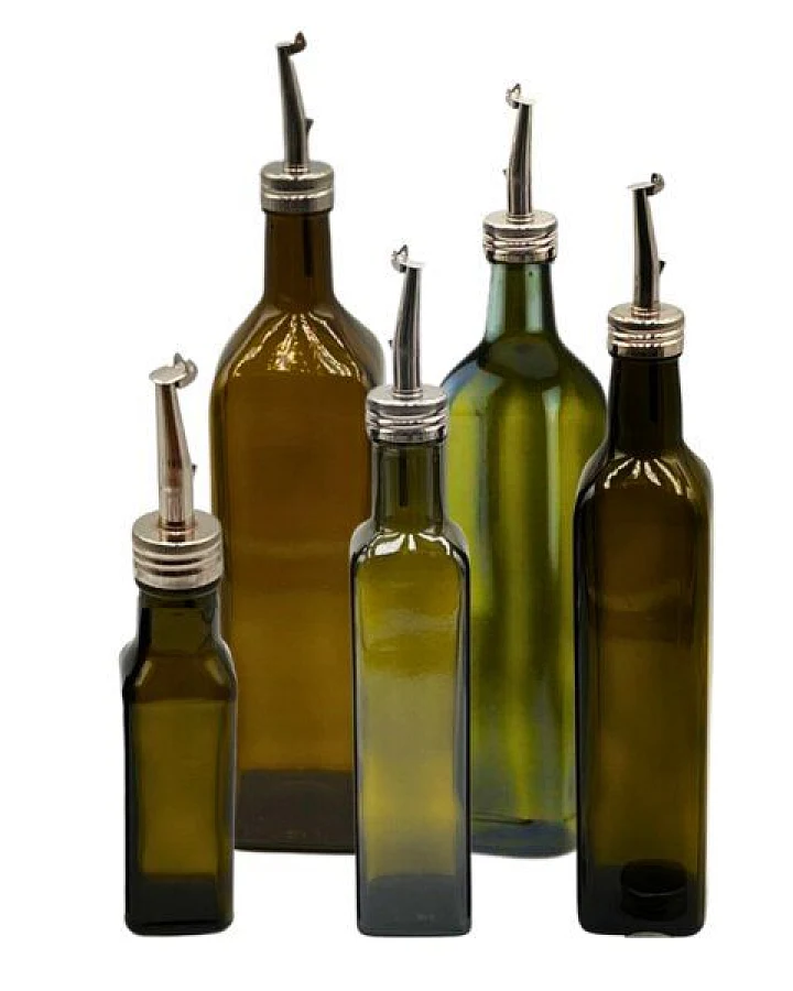mikken 2er Set Ölflasche mit Ausgießer 100 - 1000 ml Glasflasche braun grün inkl. 2 Etiketten