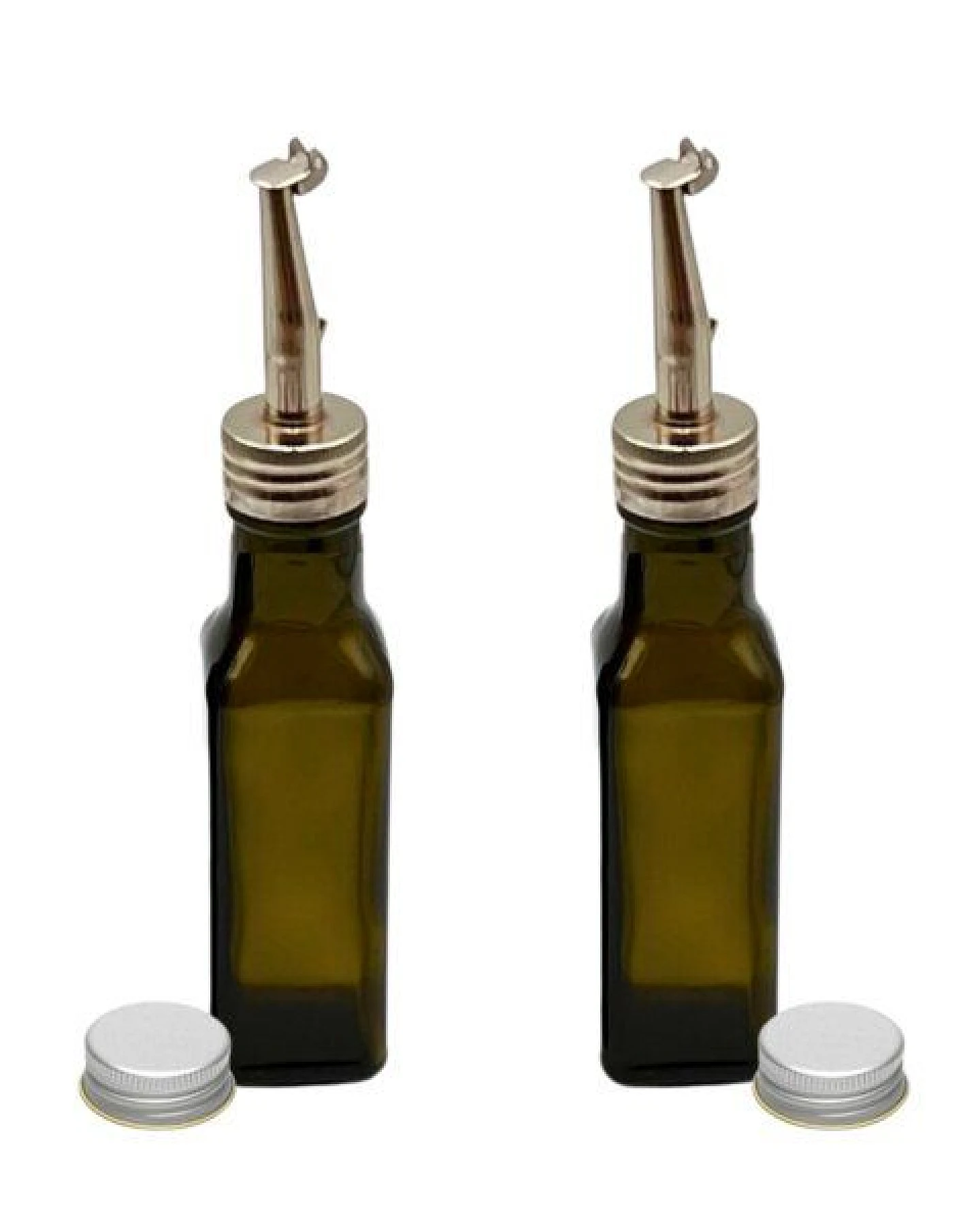 mikken 2er Set Ölflasche mit Ausgießer 100 - 1000 ml Glasflasche braun grün inkl. 2 Etiketten – Ansicht 3