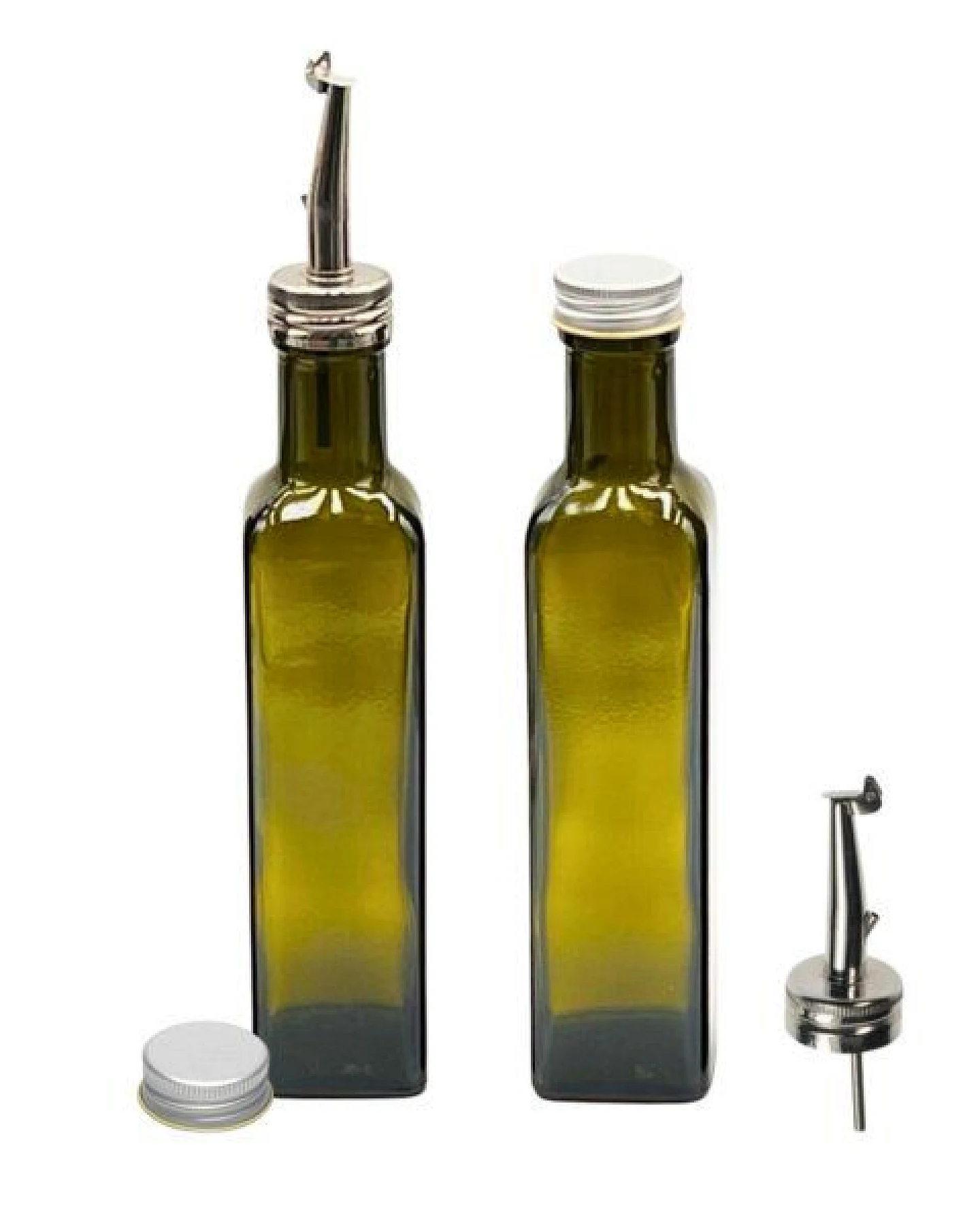 mikken 2er Set Ölflasche mit Ausgießer 100 - 1000 ml Glasflasche braun grün inkl. 2 Etiketten – Ansicht 3