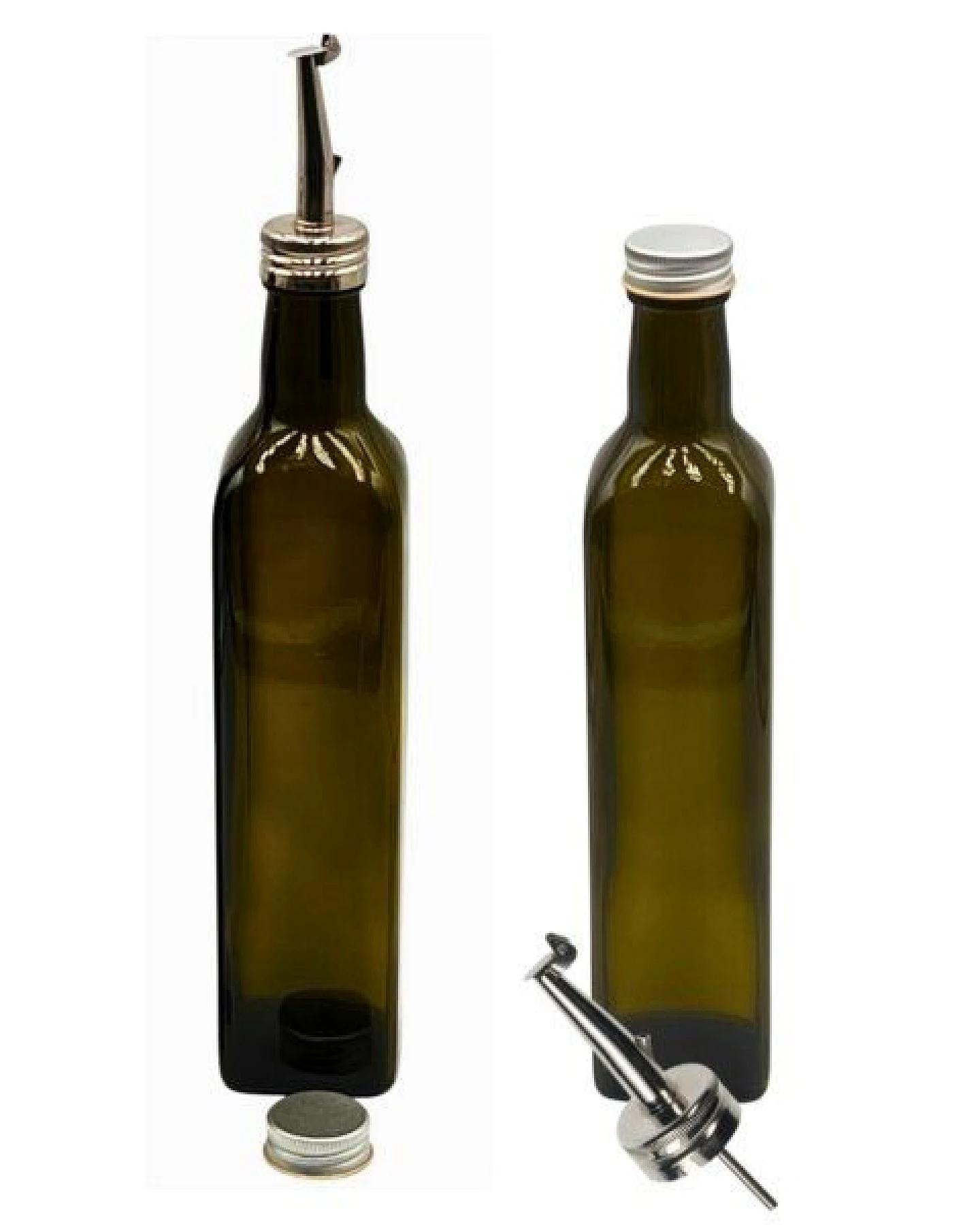 mikken 2er Set Ölflasche mit Ausgießer 100 - 1000 ml Glasflasche braun grün inkl. 2 Etiketten – Ansicht 3