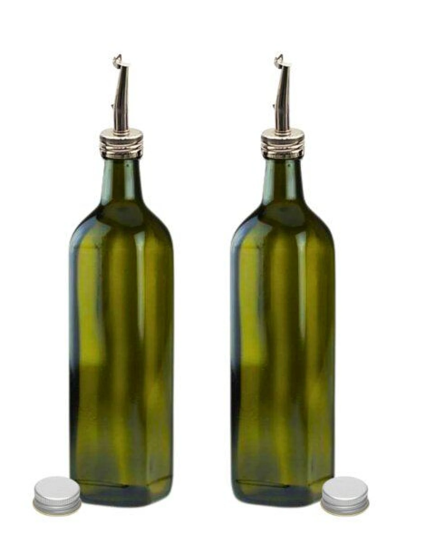 mikken 2er Set Ölflasche mit Ausgießer 100 - 1000 ml Glasflasche braun grün inkl. 2 Etiketten – Ansicht 3
