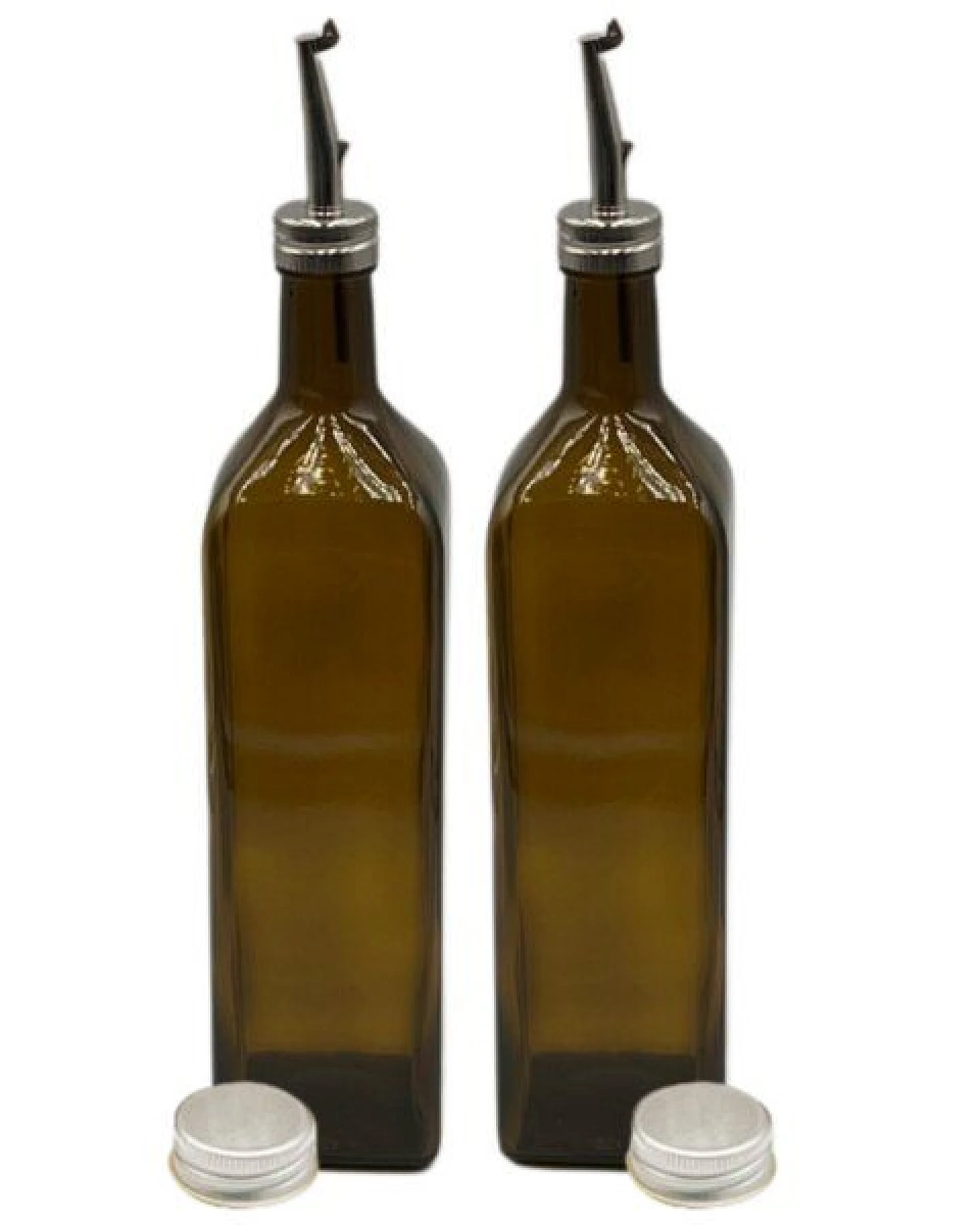 mikken 2er Set Ölflasche mit Ausgießer 100 - 1000 ml Glasflasche braun grün inkl. 2 Etiketten – Ansicht 3