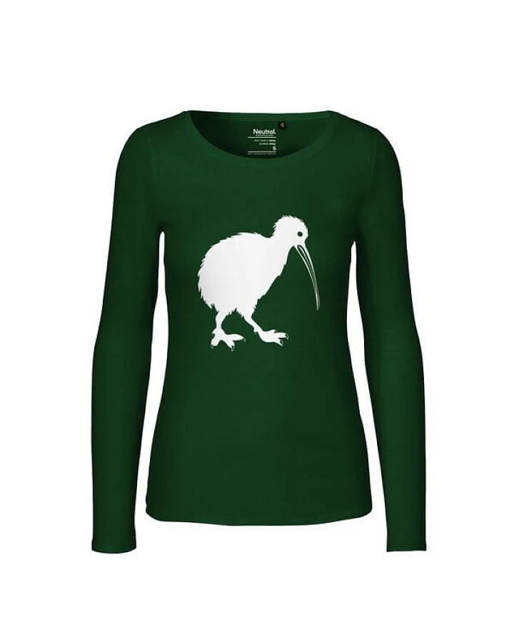 HANDGEDRUCKT "Kiwi" Frauen Longsleeve aus reiner Biobaumwolle (kbA)