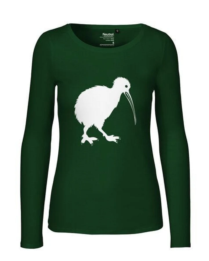 HANDGEDRUCKT "Kiwi" Frauen Longsleeve aus reiner Biobaumwolle (kbA)