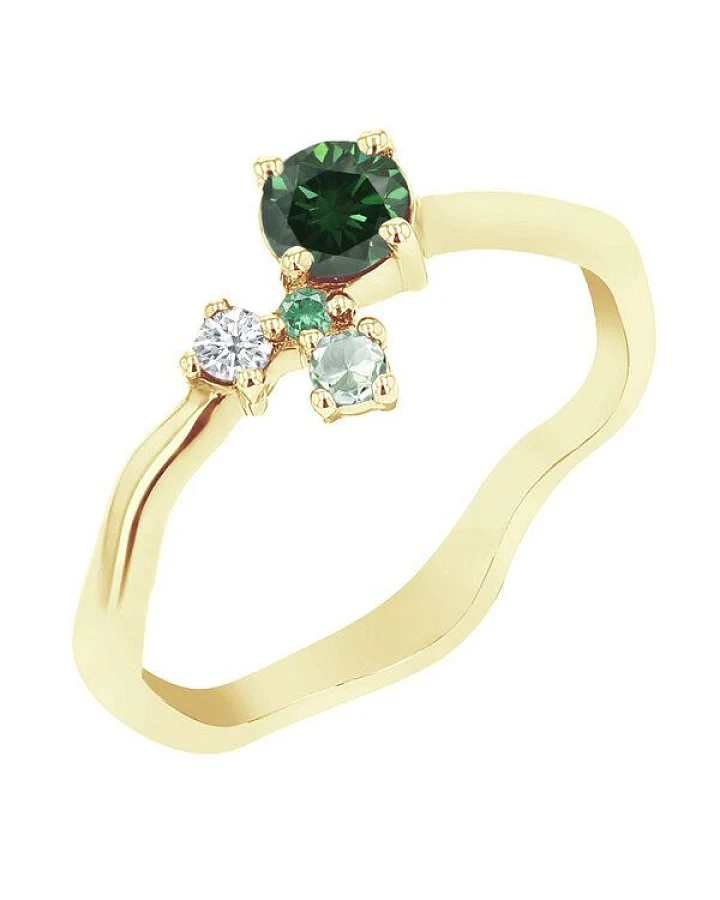Eppi Cluster Ring mit grünem Diamanten und Edelsteinen Roche