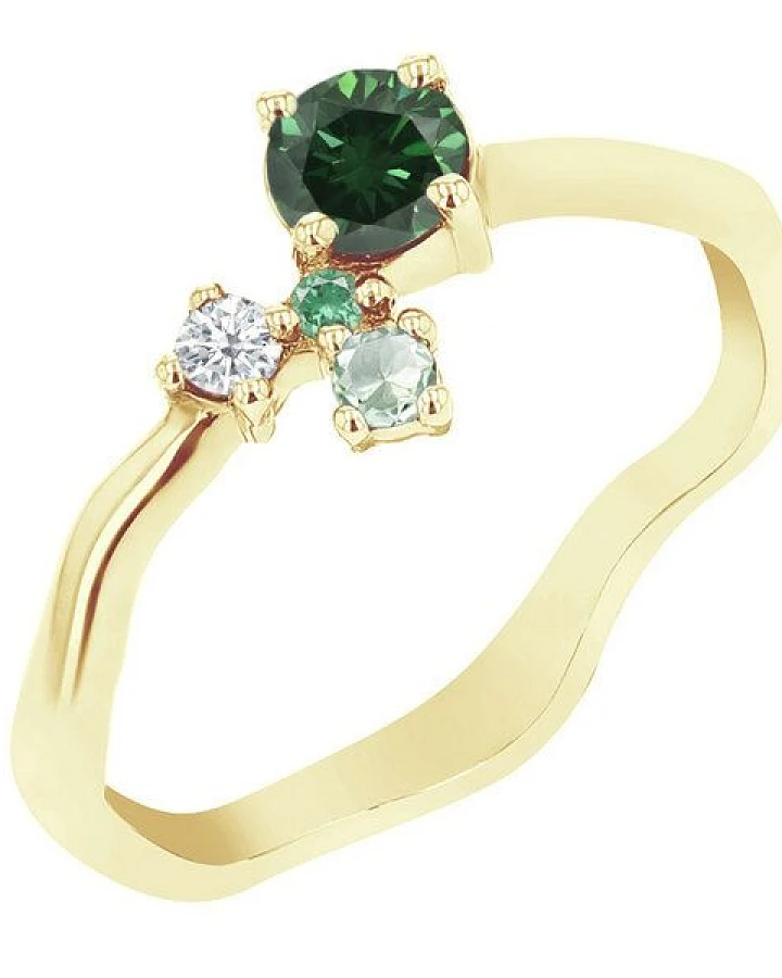 Eppi Cluster Ring mit grünem Diamanten und Edelsteinen Roche