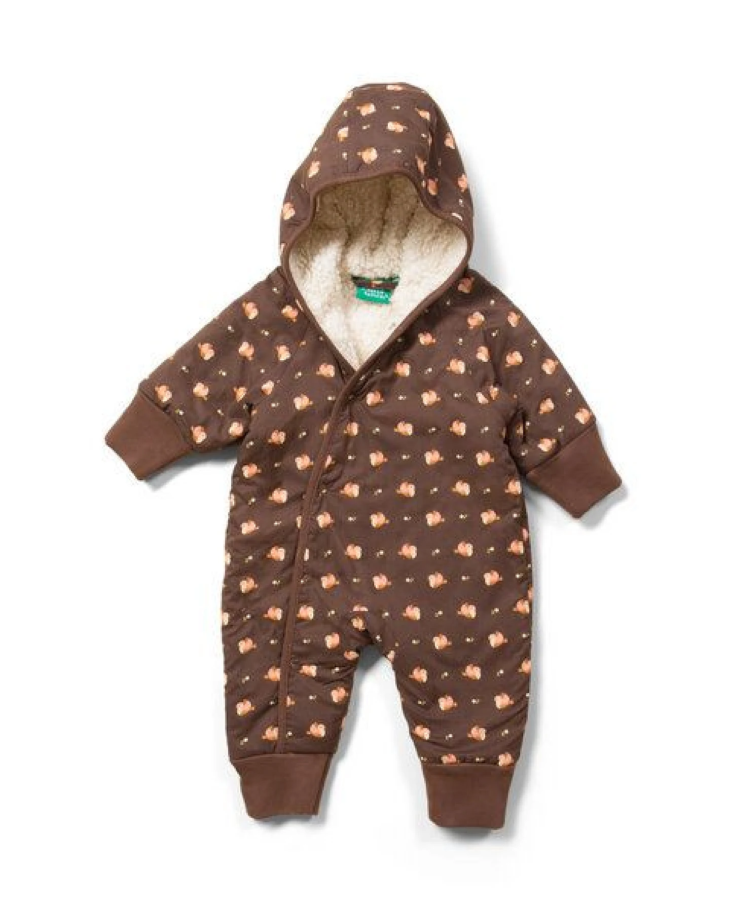 Little Green Radicals Baby/Kinder Winteroverall aus Bio-Baumwolle – Braun mit Vogeldruck – Ansicht 2