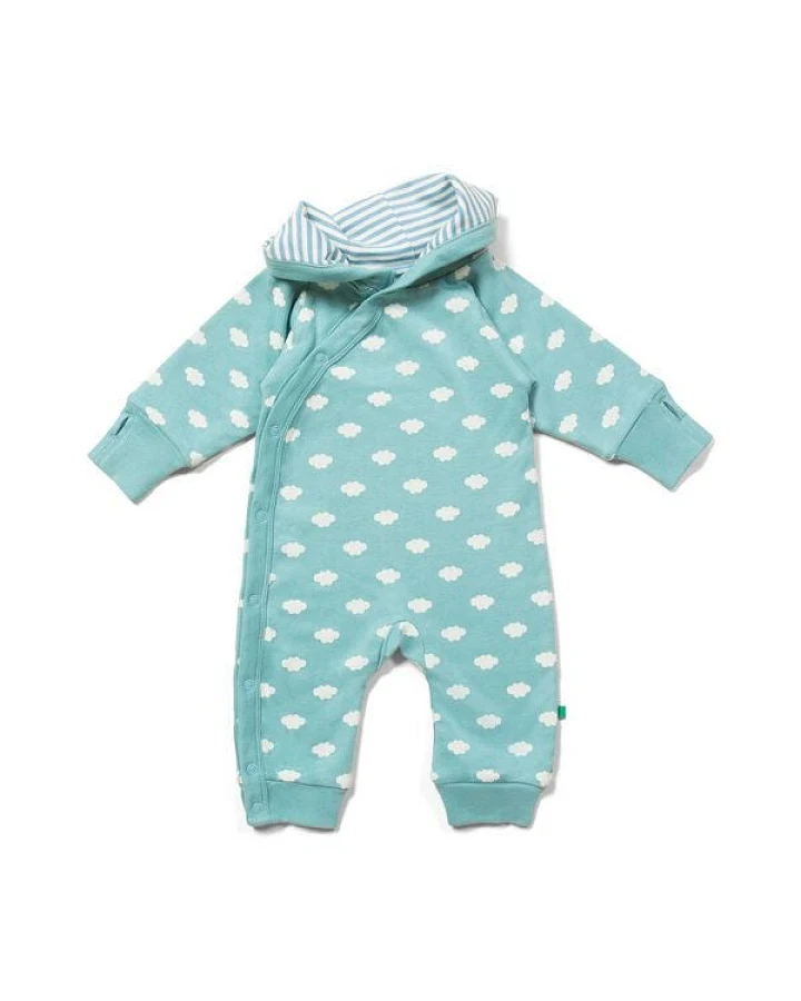 Little Green Radicals Baby Overall aus Bio-Baumwolle – Hellblau mit Wolken, wendbar
