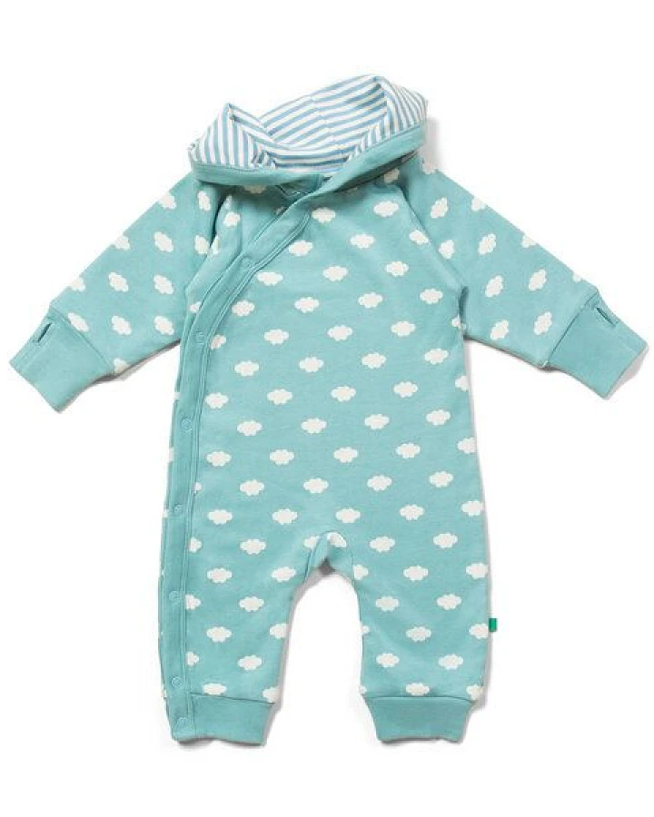 Little Green Radicals Baby Overall aus Bio-Baumwolle – Hellblau mit Wolken, wendbar
