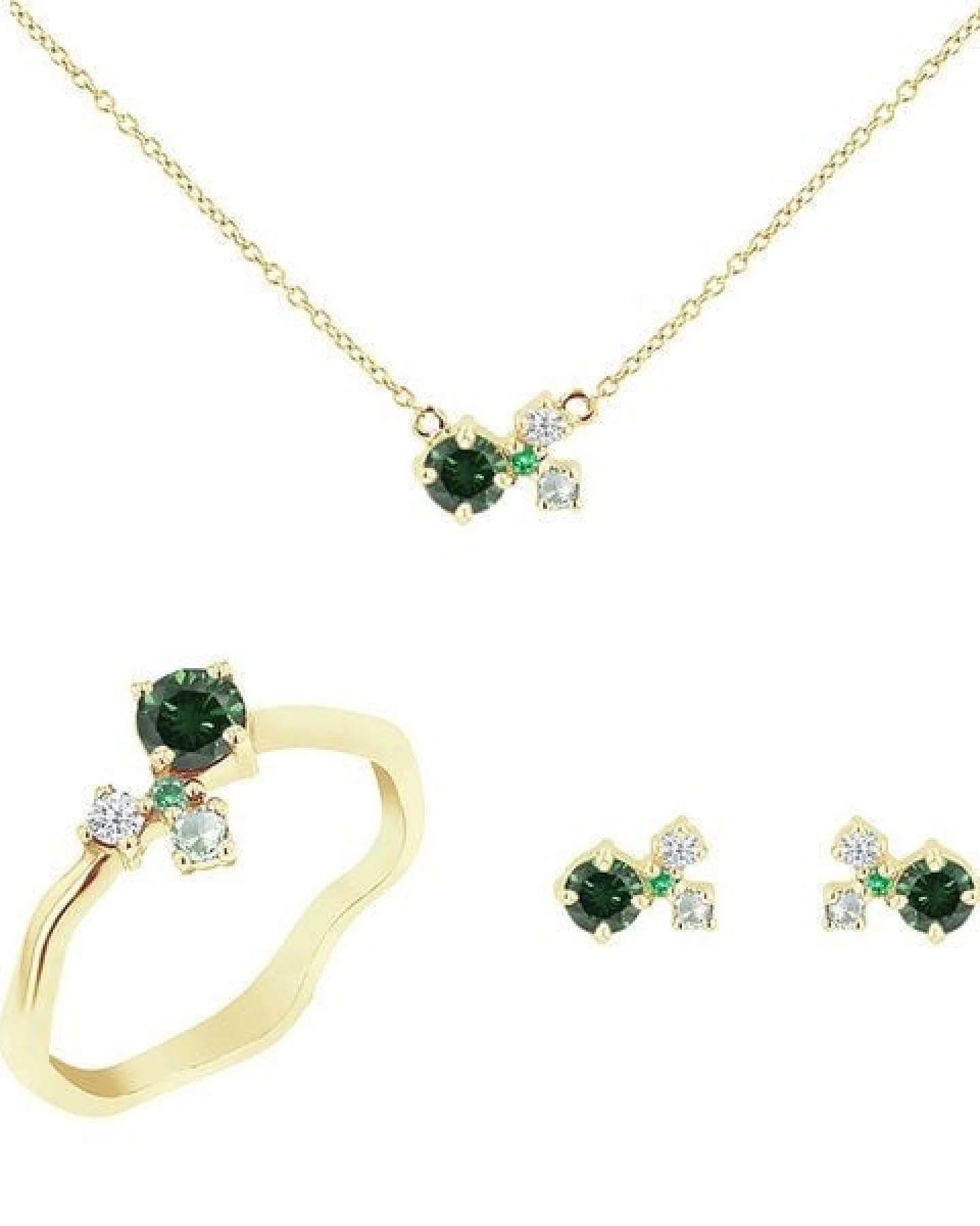Eppi Cluster Schmuckset mit grünen Diamanten und Edelsteinen Halli – Ansicht 2
