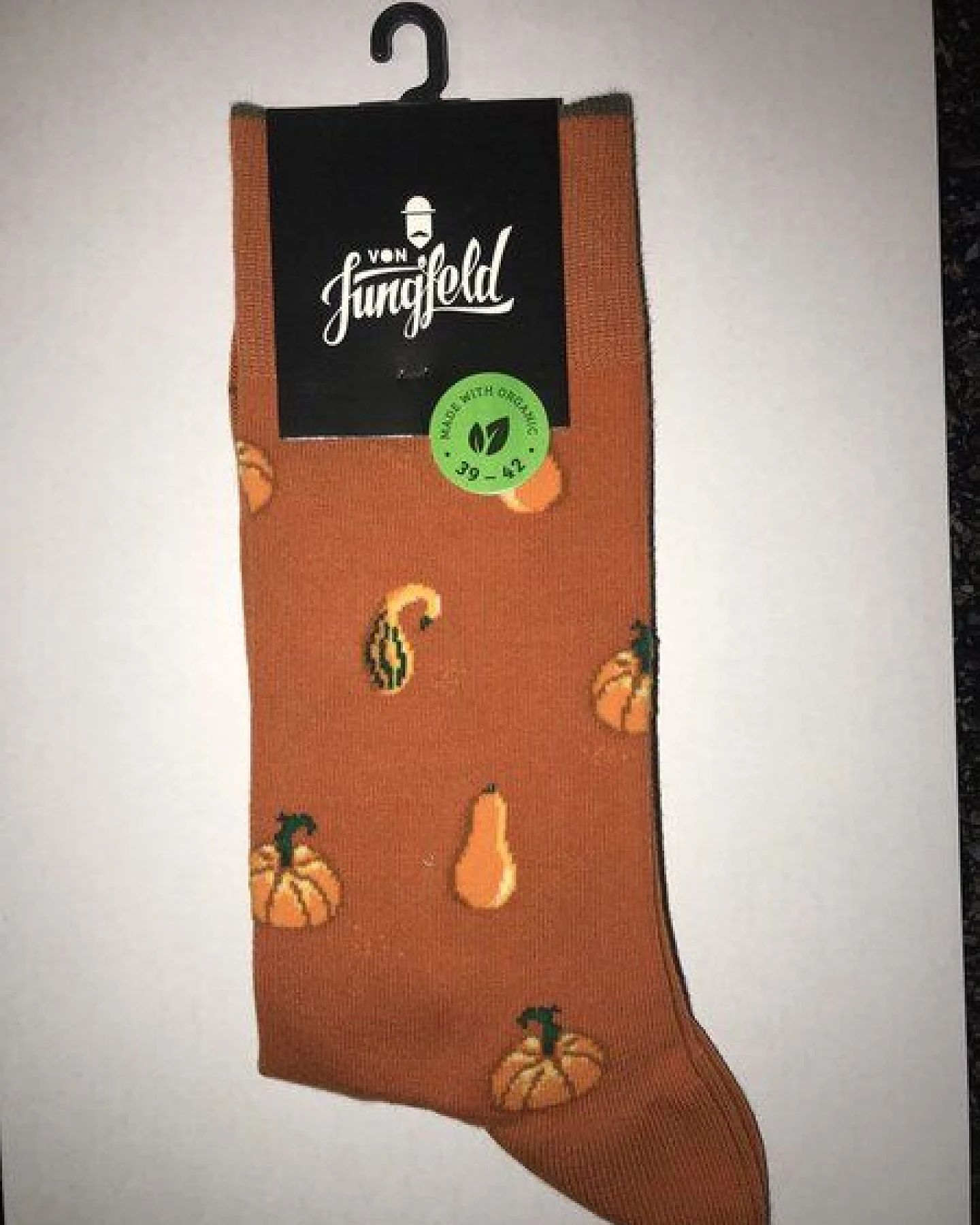 von Jungfeld Orange Socke mit Kürbismotiv - Herren – Ansicht 2